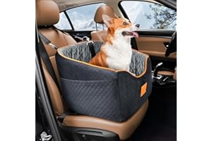 XIEEAOZEE Dog Car Seat for Small Dogs, Memory Foam Booster Dog Seat for Dogs up to 35 lbs, Elevated Pet Car Seat with Washable Removable Cover, Storage Pockets(Black/Gray)