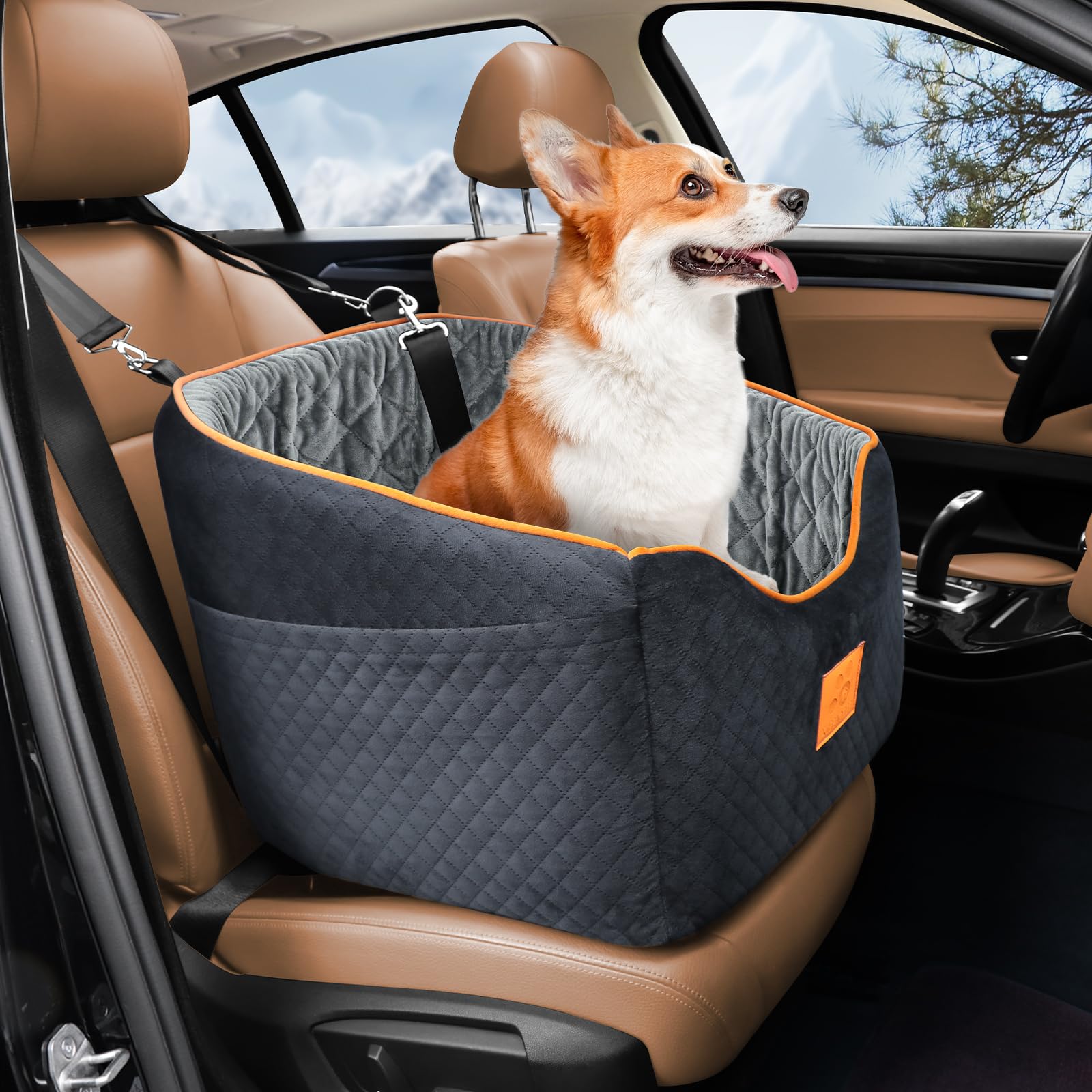 Photo 1 of XIEEAOZEE Dog Car Seat for Small Dogs, Memory Foam Booster Dog Seat for Dogs up to 35 lbs, Elevated Pet Car Seat with Washable Removable Cover, Storage Pockets(Black/Gray)