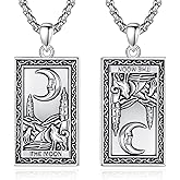 CELESTIAL Tarot Card Necklace Square Pendant Necklaces Tarot Necklace Vintage Luck Amulet Pendant Christmas Birthday Gifts for Women Men Unisex
