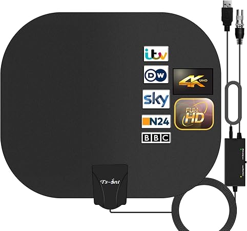 Antenne Tv Interieur Blanc Elliptique Antenne Interieure 200km Gamme Amplificateur Intellectuel Signal Convient Aux 1080p 4k Chaines Television Gratuites 10 Metres Cable Coaxial Noir Accessoires Cables