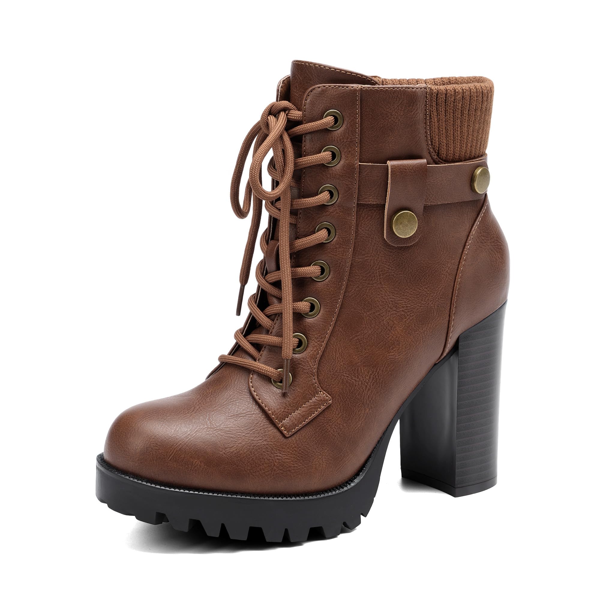 DREAM PAIRS Women's Lace up Combat Ankle Boots High Chunky Heel Fashion Heeled Booties Shoes,Size 8,Tan,SCANDL Image DREAM PAIRS Women's Lace up Combat Ankle Boots High Chunky Heel Fashion Heeled Booties Shoes,Size 8,Tan,SCANDL Image