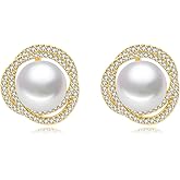 Luxury 14K Gold Plated Freshwater Pearl Stud Earrings - Hypoallergenic Four Leaf Clover Design for Women Gift Box Included