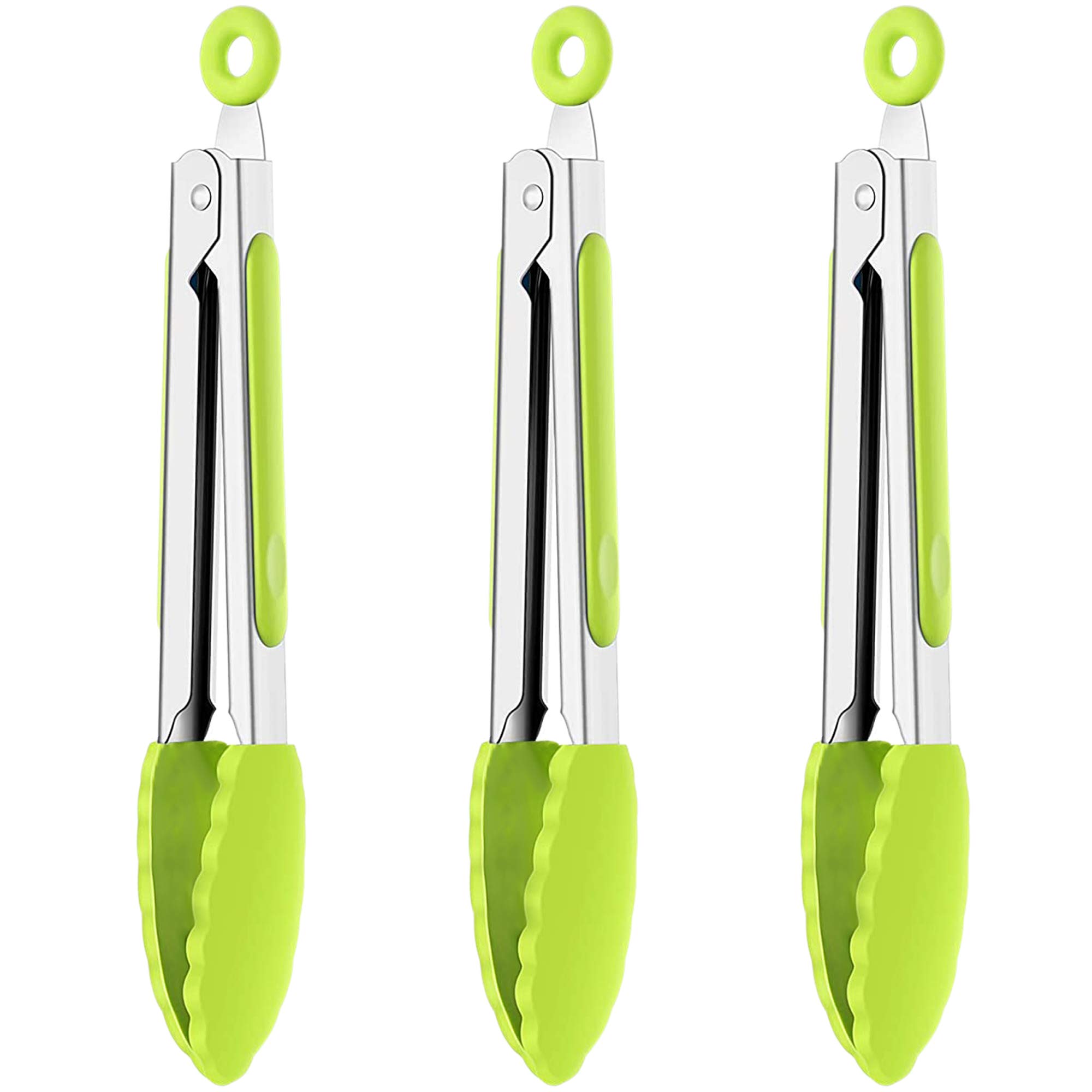 Kitchen Tongs (3 Pack 8 Inches) Stainless Steel Small Cooking Tongs with Silicone Tips for Serving, Barbecue, Salad, Ice, Oven and More