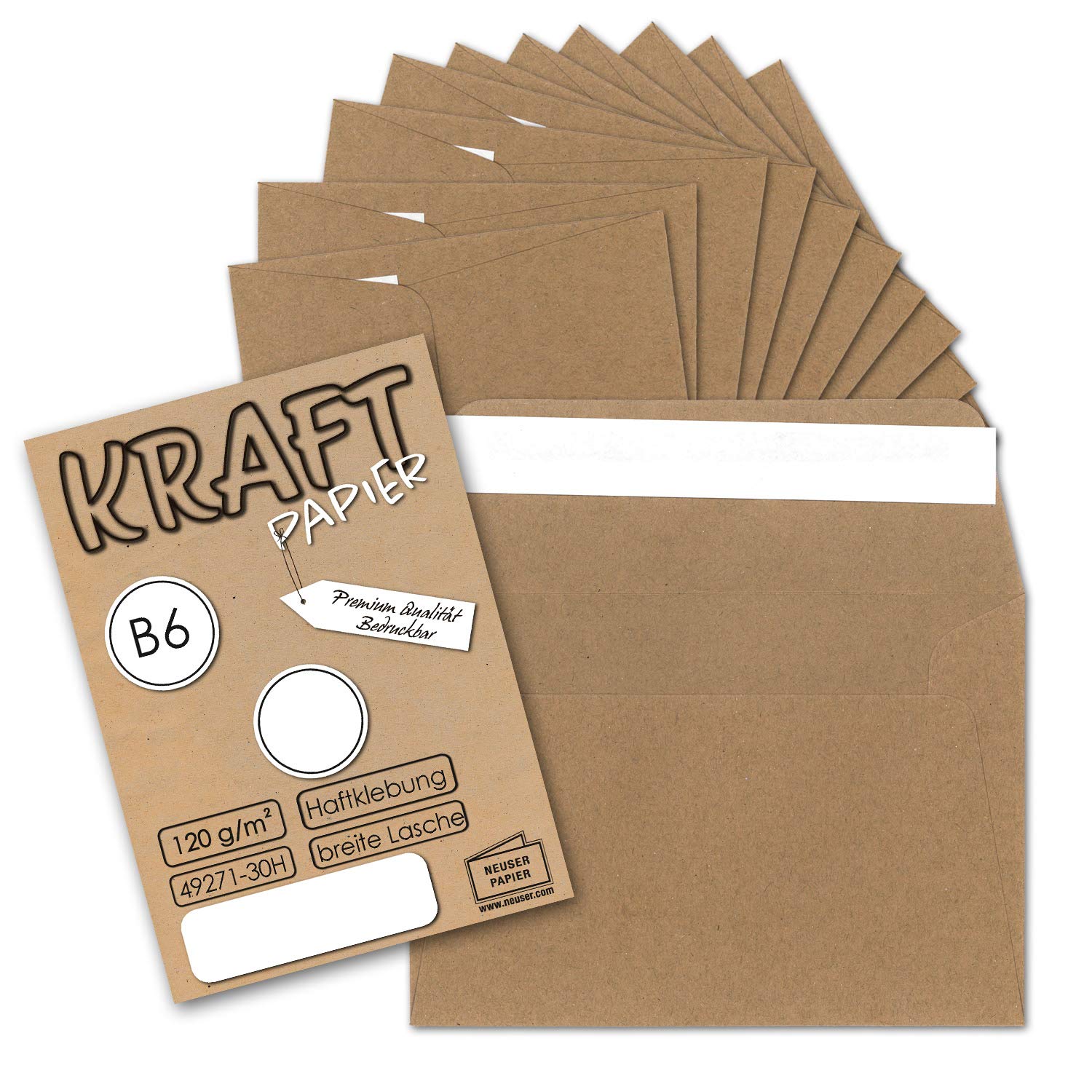 Neuser Ecological Kraft Paper Card and Envelope Set Sand Brown – 30 100 Umschläge 06 DIN B6-Umschläge-Haftklebung