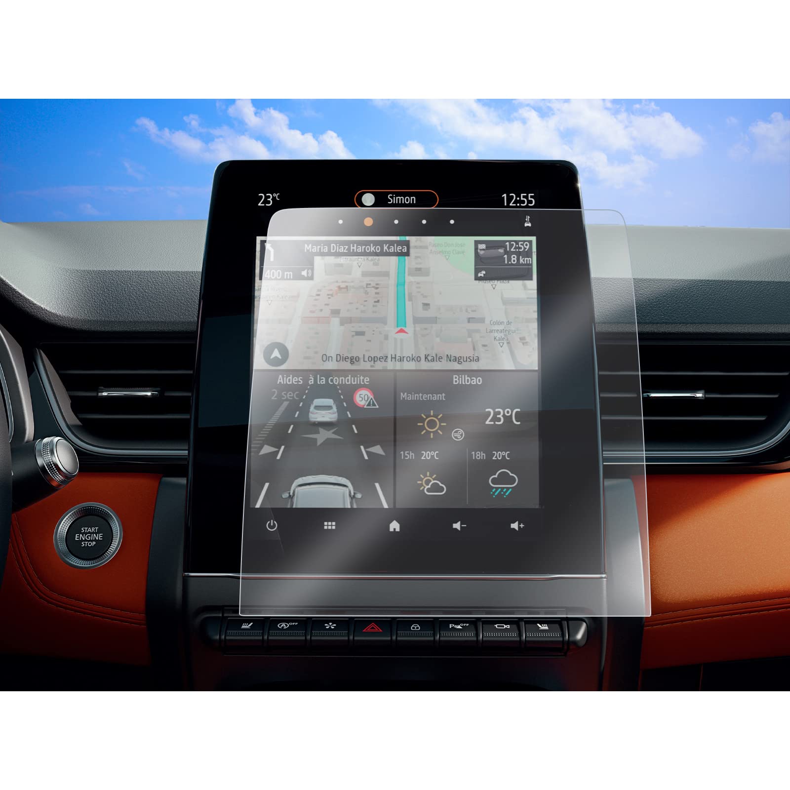 SKTU Navigation Protective Film Compatible with Renault Clio V/Captur II/Arkana/Zoe GPS Navigation PET Protective Film Transparent Screen Protector 9.3 Inch Pack of 2