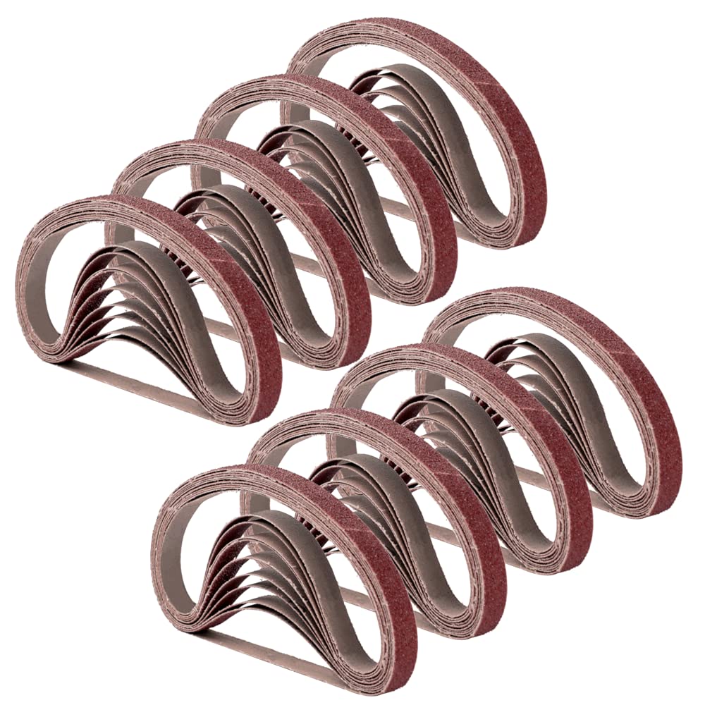 1/2 Inch x 18 Inch Sanding Belts, 8 Each of 60/80/120/180/240 Grits, Belt Sander Tool for Woodworking, Metal Polishing, 40 Pack Aluminum Oxide Sanding Belt