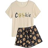 VENTELAN Pajama Set For Women Cute PJS Summer Short Sleeve Shorts Sleepwear