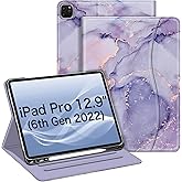 Fintie Folio Case for iPad Pro 12.9" 6th Generation 2022, Multi-Angle Smart Stand Cover w/Pencil Holder & Pocket, Also Fit iPad Pro 12.9 2021 5th & 2020 4th & 2018 3rd Gen, Lilac Marble