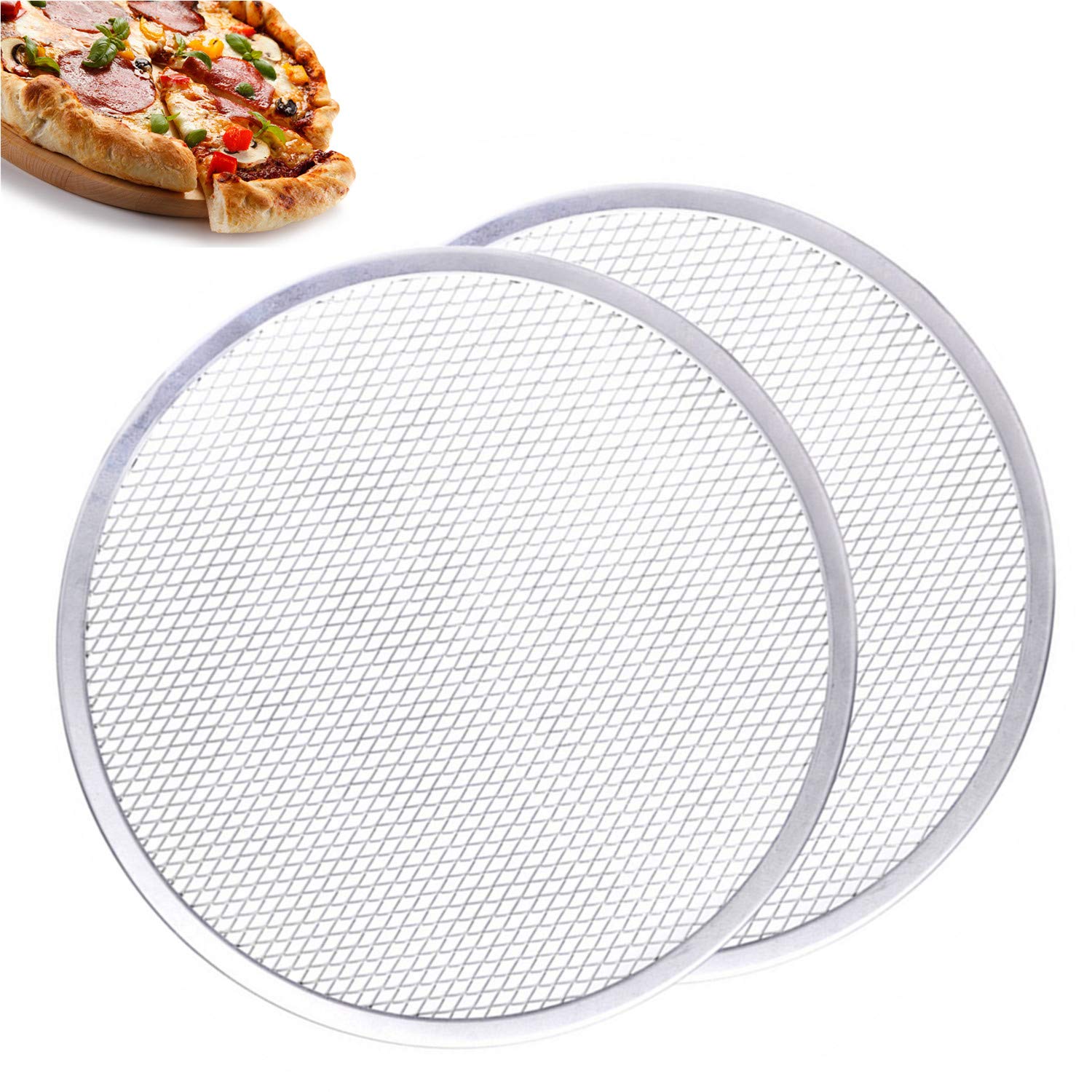 AZKEEGREY 2 Pack Aluminum Pizza Screen, 12 inch Pizza Mesh Trays for Oven Non Stick, Mesh Pizza Tray, Even Heat Distribution,Crispy Bottom — image 1
