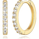 vuiikhir 14K Gold Earrings for Women 14K Gold Hoop Earrings for Women Cubic Zirconia Shining Gold Hoops Earring for Womens Hoop Lightweight Hoops Earring for Womens 12/14/16/20/25/30mm