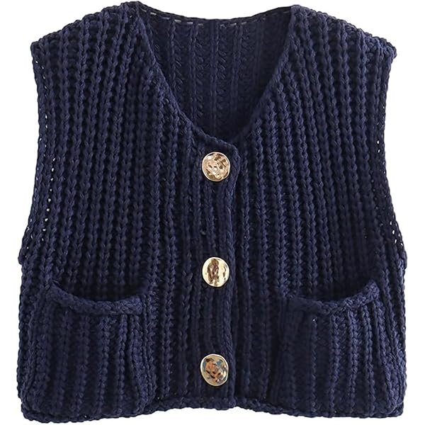 FindThy Women's Cropped Sweater Vest Cute Crewneck Button Down
