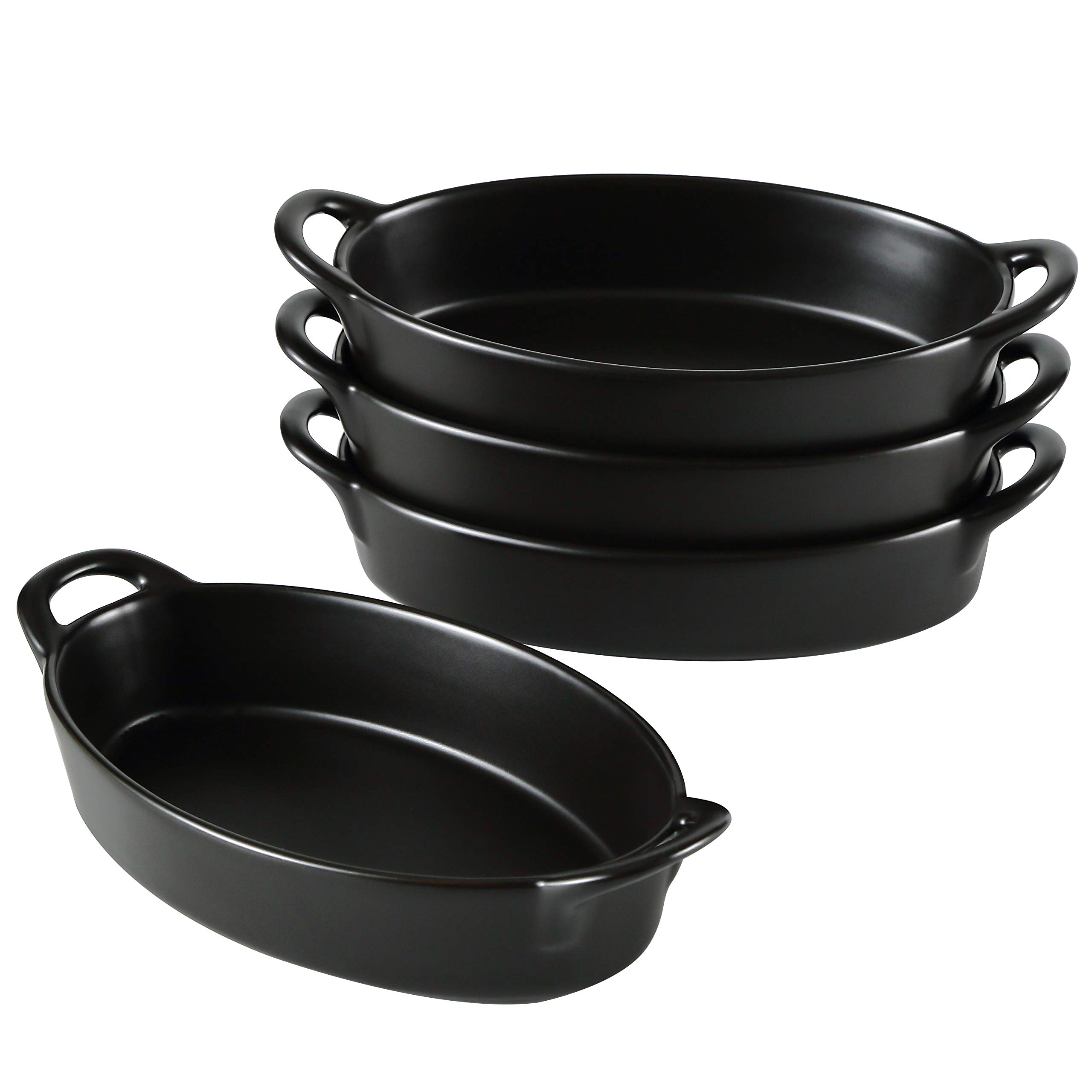 Photo 1 of Bruntmor 8" x 5" Oval Porcelain Ceramic Deep Dish Pie Pan Set of 2, Double Handle Au Gratin Baking Dishes, Oven Safe Roasting Lasagna Pan For kitchen