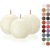 BOLSIUS 3 Pack Ivory Rustic Ball Pillar Candles - 3 Inch - Premium European Quality - Includes Natural Plant-Based Wax - Unscented 25 Hour Party Décor and Wedding Candles