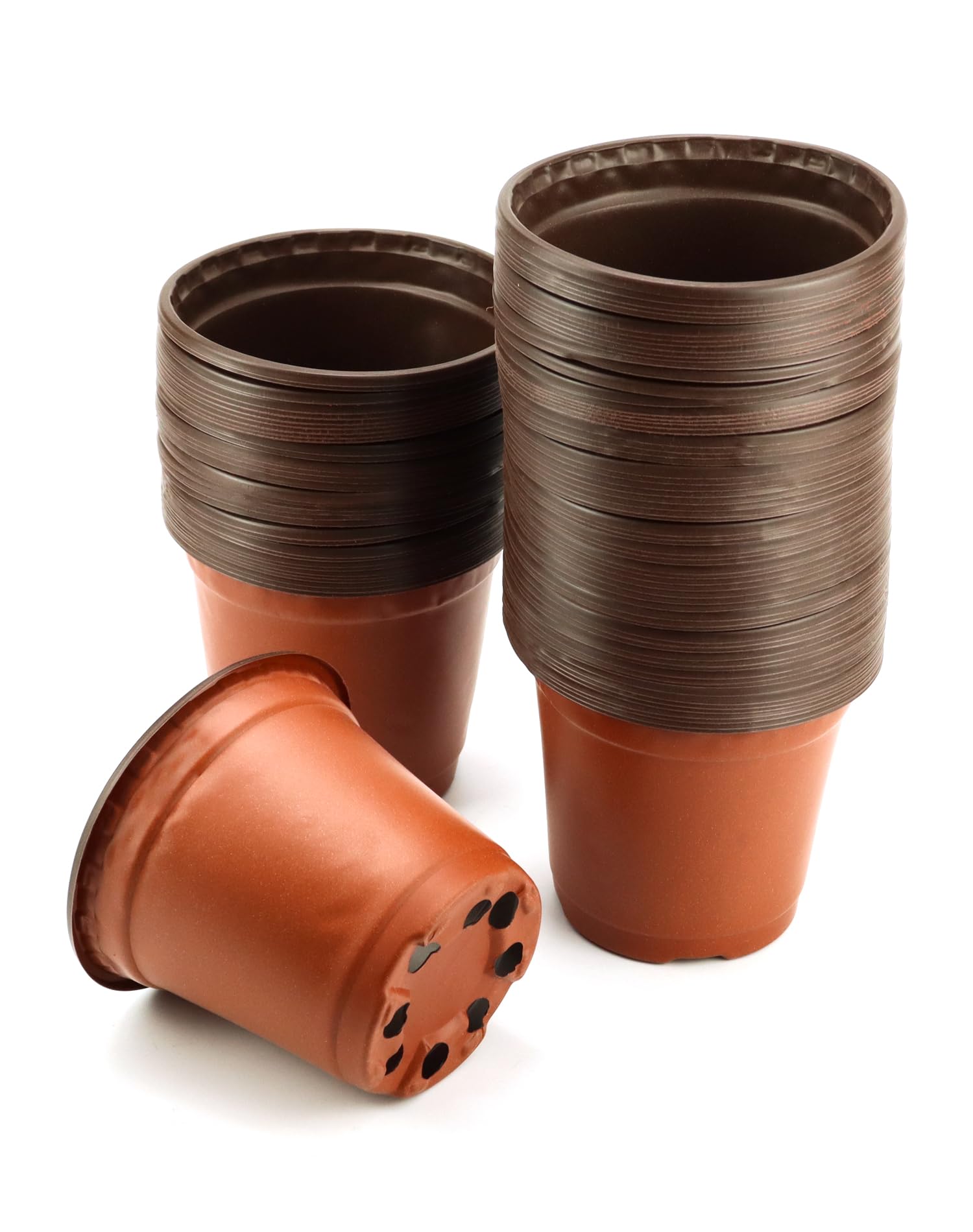 QWORK® 100PCS Plastic Plant Pot Thick Wall with Drainage Holes - Ø 10cm/4inch - Plants Nursery Pot Seed Starting Pots Flower Plant Container