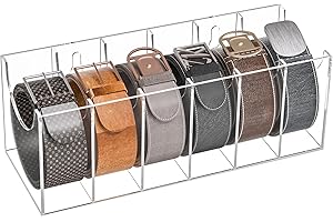 Sezanrpt 6 Compartments Acrylic Belt Organizer, Belt Box for Closet, Tabletop or Wall Mounting, Space Saver