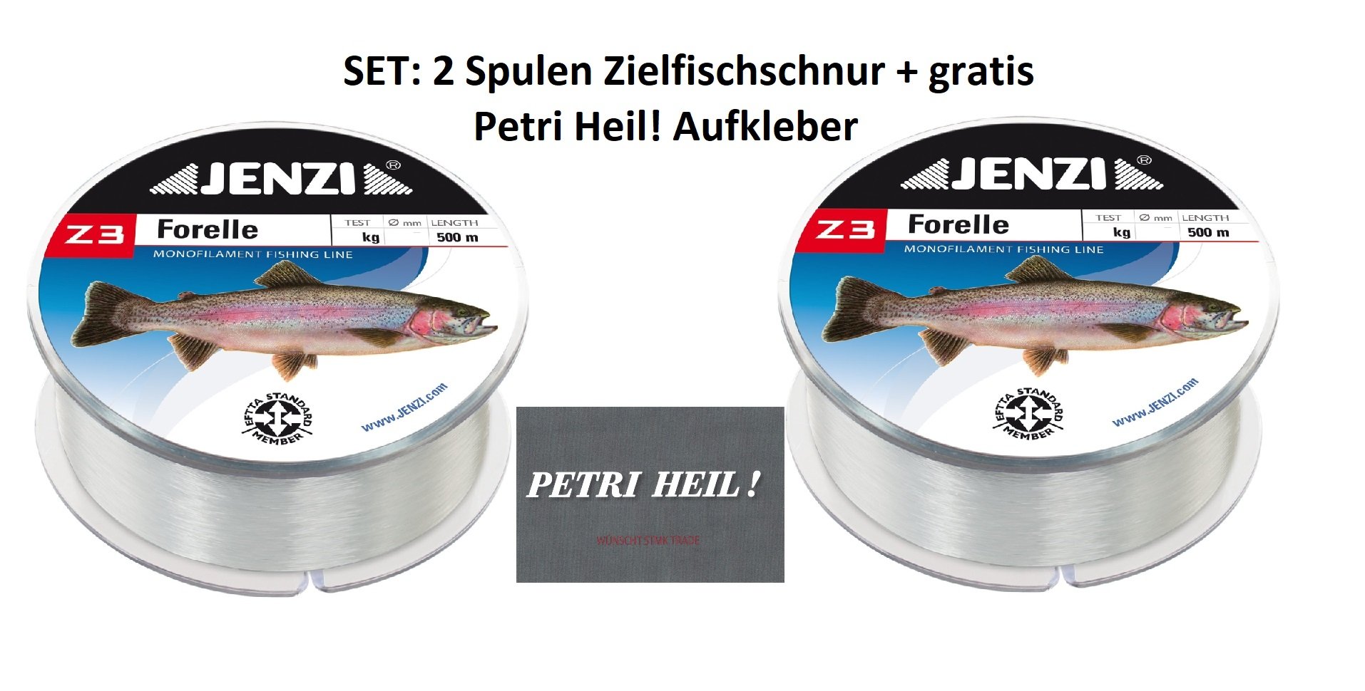 Jenzi set: 2 spools of fishing line, trout 0.22 mm, 4 kg, 2 x 500 m (1000 metres)