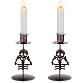 Romadedi Candle Holder for Halloween Decor: Set of 2 Black Gothic Skull Taper Candlestick Table Centerpiece Decorations Spooky Party Dinning Room Home Indoor