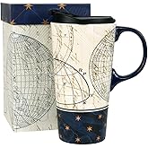 Topadorn Ceramic Travel Mug and Coffee Cup 17 oz. with Handle and Color Box,Starstruck