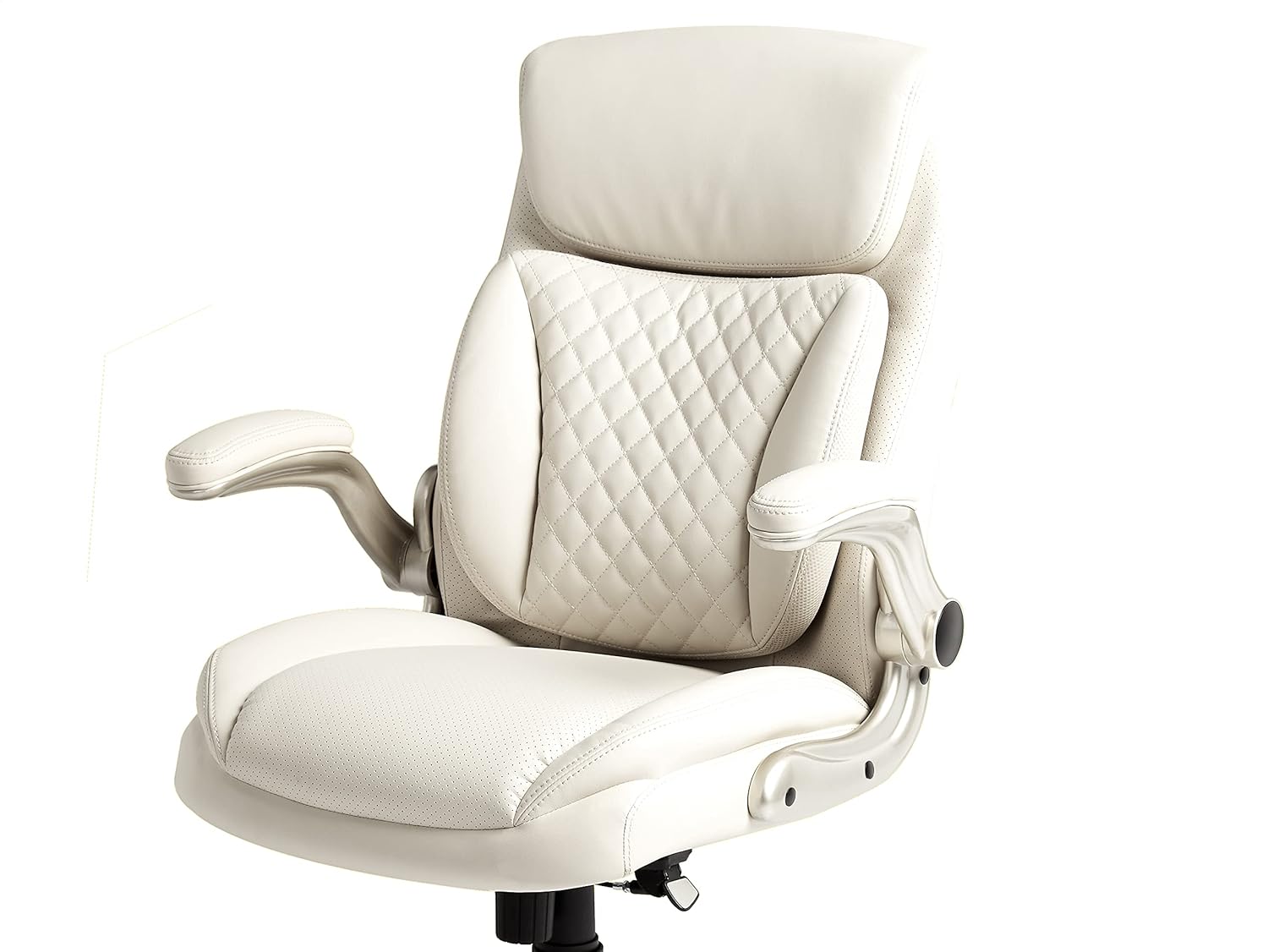 Commercial Ergonomic High-Back Rhombus-Stitched Leather Executive Chair, with Flip-up Armrests and Motive Lumbar Support, Cream/Ivory: Furniture & Decor