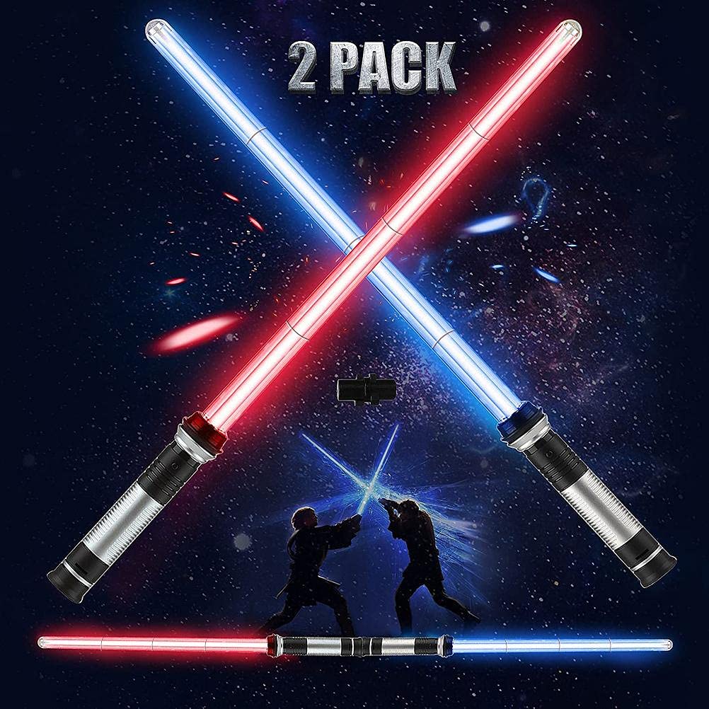 BBABBT 2 Pack Lightsabers, 2 in 1 Lightsaber, Star Wars Lightsabers with Light and Sound, 6 modes 7 Colour Changing, Light Up Sword for Children Adults Christmas Halloween Birthday gift