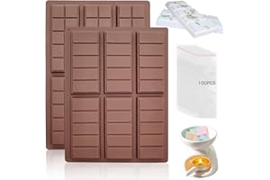 BZIDII Wax Melt Molds Silicone,Chocolate Bar Mold for Stuffed Bar,Chocolate Candy Molds,Thick Silicone Candle Mold with 100pcs Storage Bags （2 Style）