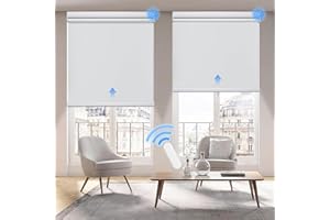 Grandekor Motorized Roller Shade with Remote Control,Motorized Blinds 100% Blackout Electric Shades, Cordless Window Blinds Shades for Bedroom Living Room Office,White,W34 xH72