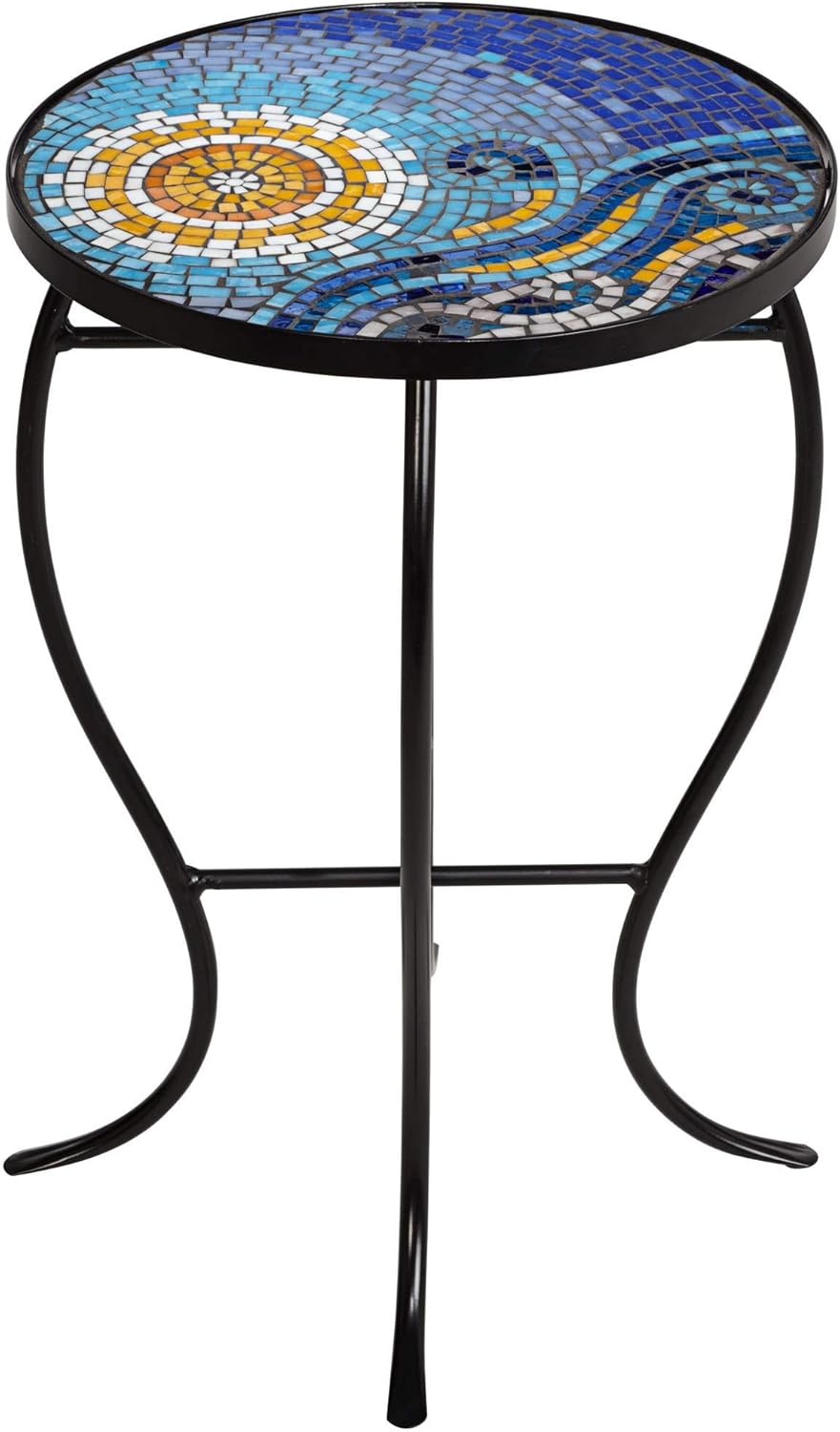 Teal Island Designs Ocean Mosaic Black Iron Outdoor Accent Table: Home Improvement