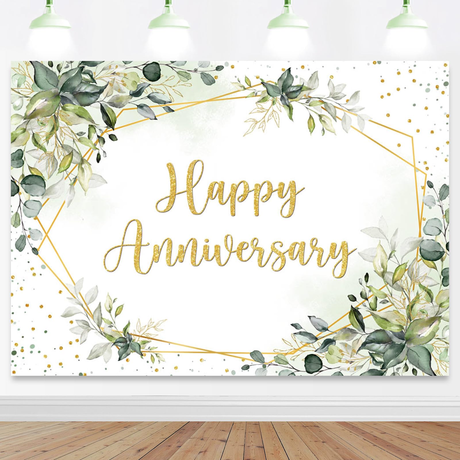 Photo 1 of Mocsicka 7x5ft Anniversary Backdrop Large Greenery Happy Anniversary Family Memorial Day 25th 30th 40th 50th Day Party Decorations Timeless Love Wedding Decorations