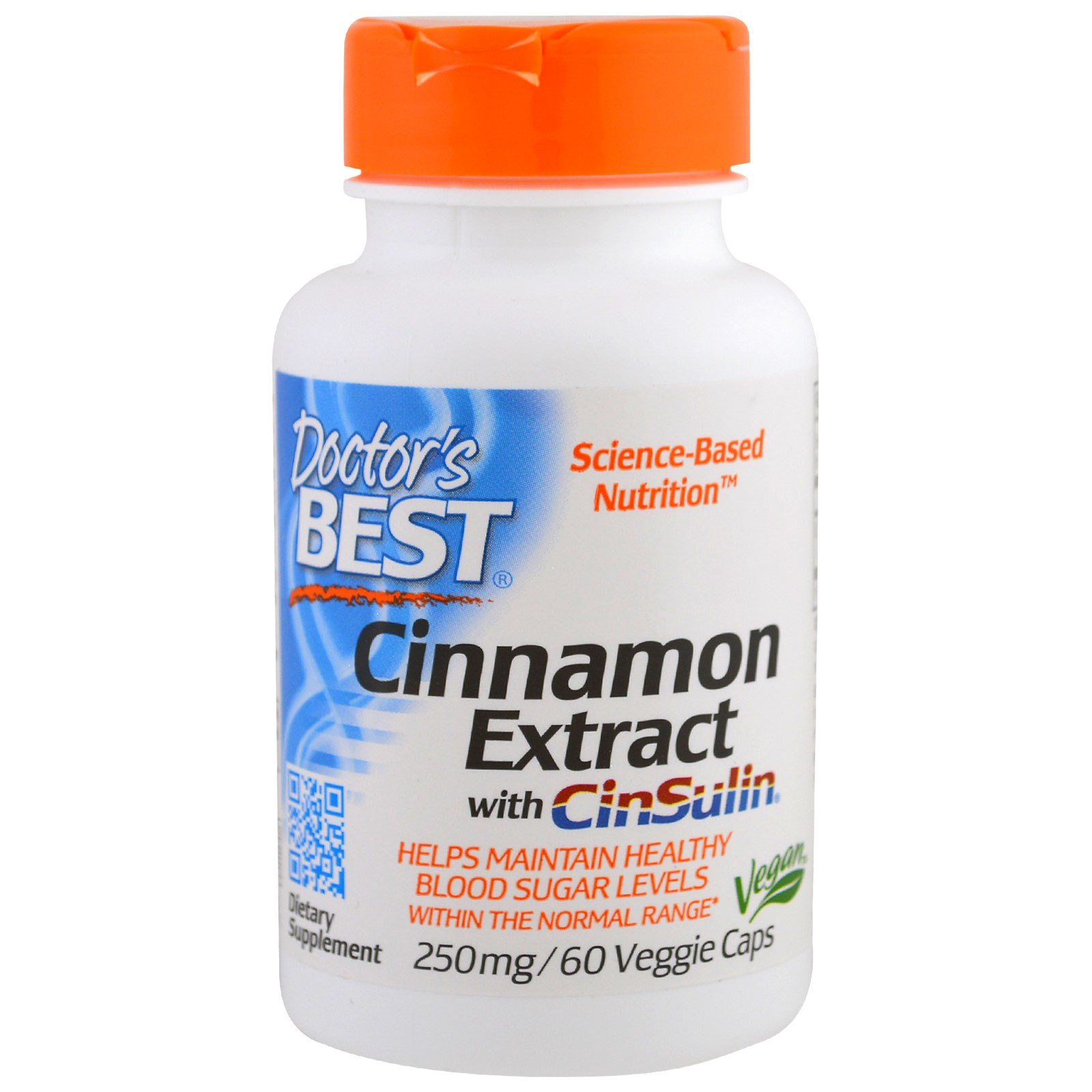 Doctor&amp;#39;s Best Cinnamon Extract with CinSulin, Non-GMO, Vegan, Gluten Free, Soy Free, Helps Maintain Blood Sugar Levels, 250 mg, 60 Veggie Caps