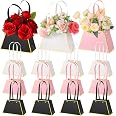 U-Vathing 6 Pcs Flower Paper Gift Box - Waterproof Bouquet Bags With Handle, Pink/White/Black