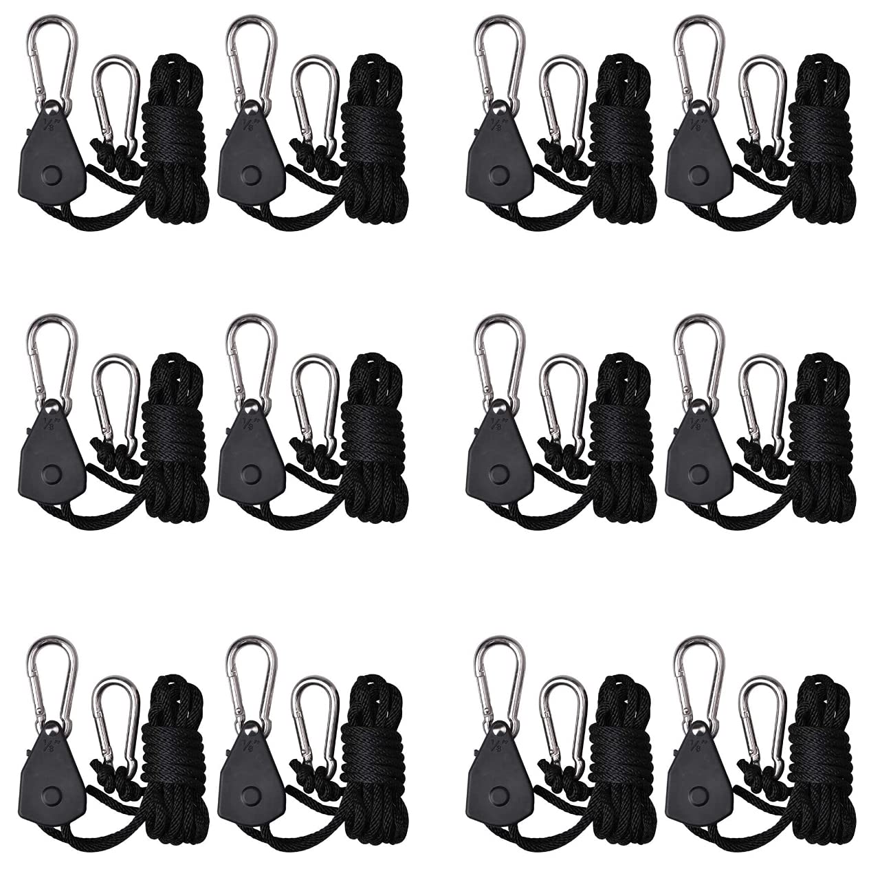 Photo 1 of 6 Pairs 1/8 inch Adjustable Heavy Duty Rope Hanger for Grow Light, Grow Tent Rope Clip Hanger Loose-Proof Design Light Fixture Hangers, 150lbs Weight Capacity 12 Pcs