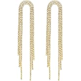 SELOVO Big Chain Tassel Statement Earrings Bridal Wedding Rhinestone Dangle Earrings