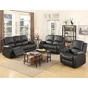 Amazon.com: SUNCOO 80-Piece Bonded Leather Recliner Sofa Set Loveseat ...