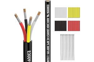 Matugajp 18awg 4 Wire Cable 18/4 Electrical Wire 4 Core Extension Cable 30 feet UL2464 DC 5V/12V/24V/300V 18 Gauge Oxygen Free Stranded Tinned Copper Wire