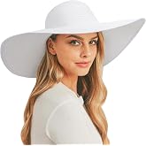 DRESHOW Big Straw Sun Hats for Women Floppy Foldable Roll up Beach Cap Sun Hat UPF 50+ Vacation Honeymoon Embroidered Hat