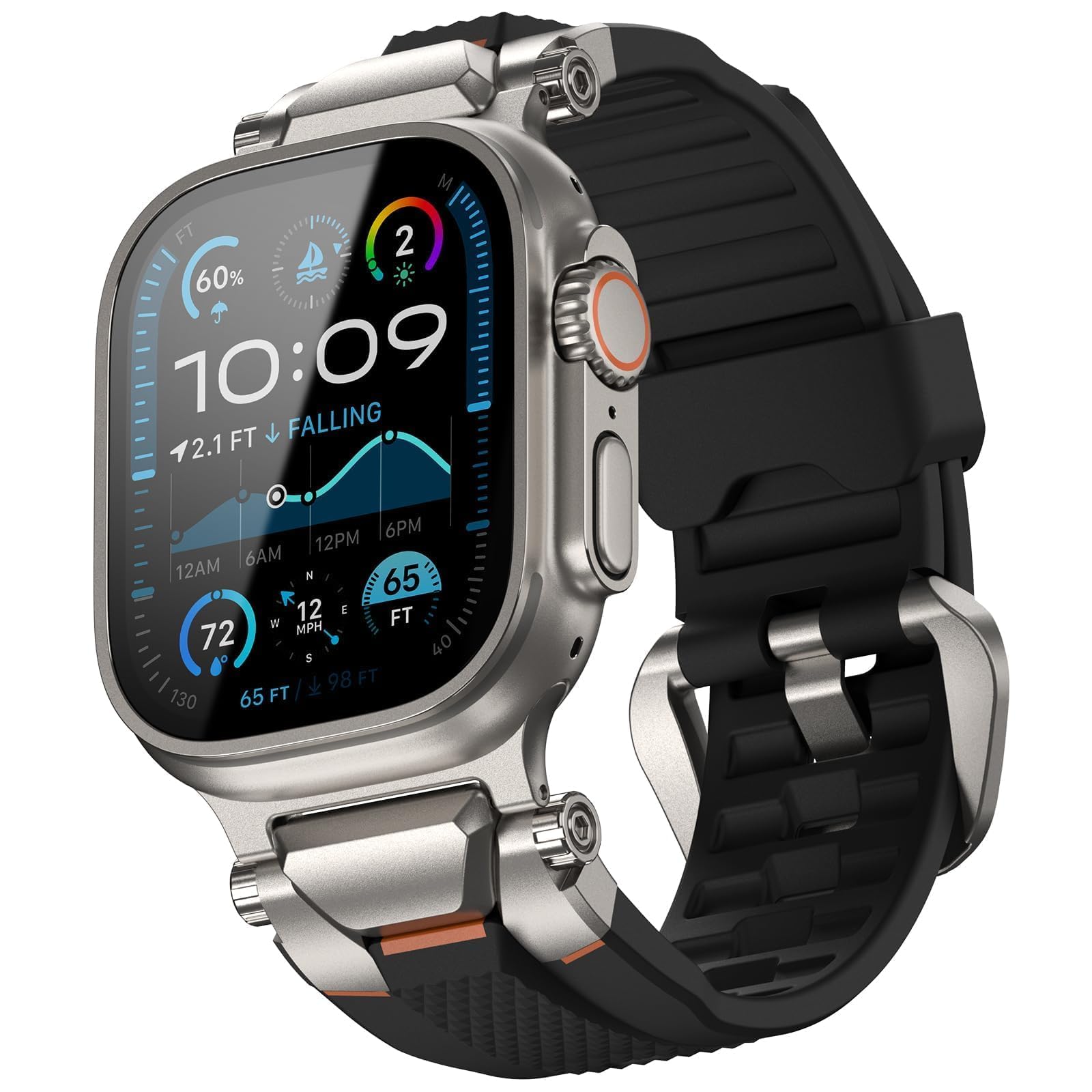 ULTIMAL Compatible with Apple Watch Straps Ultra 3/2/1 Series 11 10 9 8 7 6 5 4 SE SE2 SE3, Silicone Sport Durable Band for iWatch Strap 49mm 46mm 45mm 44mm (Black+Silver) — image 1