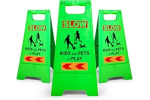 XPCARE 24 Inches Kids Playing Sign for Street, 3PACK Green Children at Play Safety Sign with Reflective Tapes,Caution Slow Down for Street,Kids and Pets at Play Warning Signs