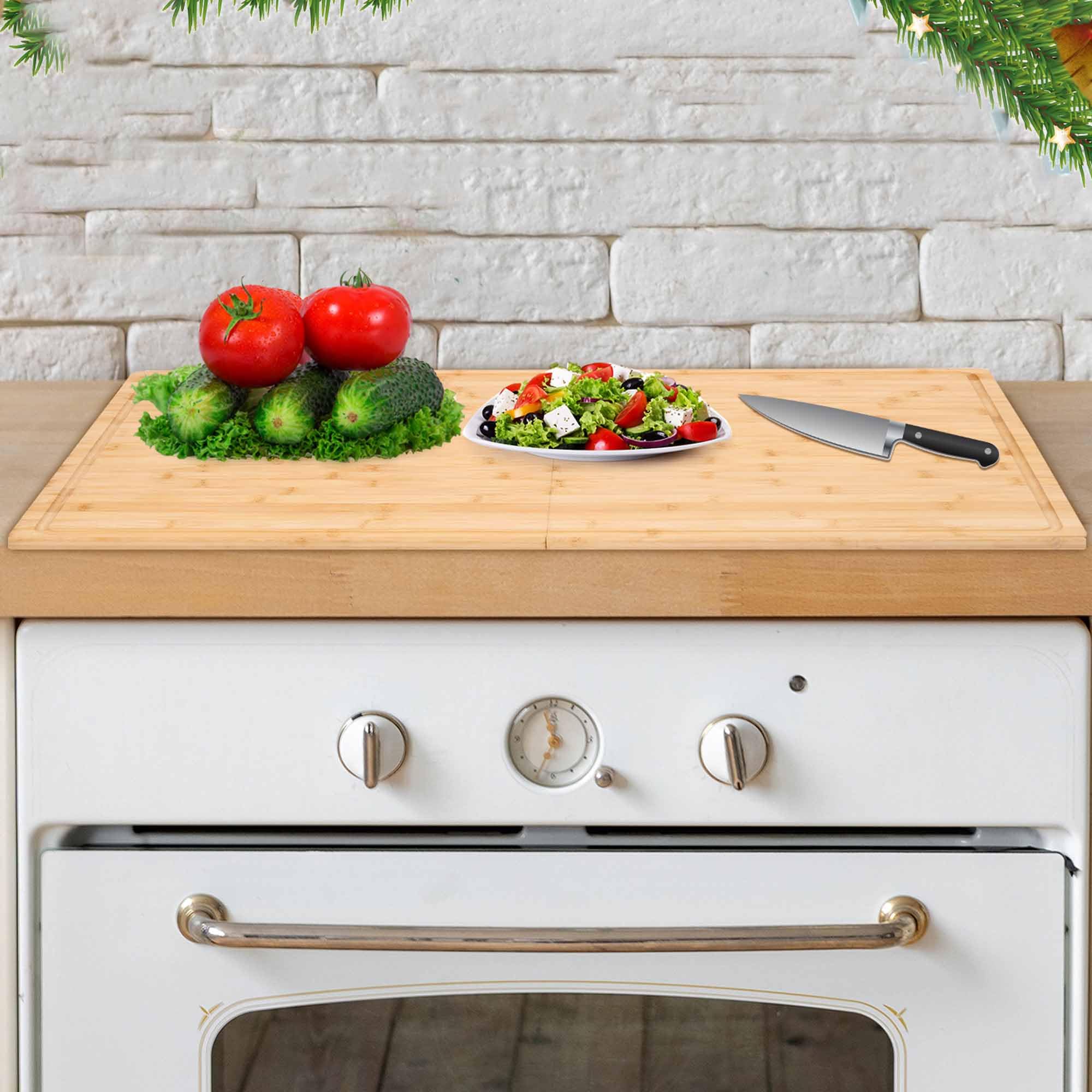 Photo 1 of Defined Deco 22" x 30" Foldable Bamboo Cutting Board, Versatile Wooden Chopping Board for Food Pre, Stove Top Cover, Wooden Sink Cover, Fruits Breakfast Serving Tray, Kitchen Storage Tray