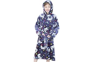 Doctor Unicorn Boys Soft Hooded Bathrobe Kids Warm Gamer Fleece Robe Sleepwear