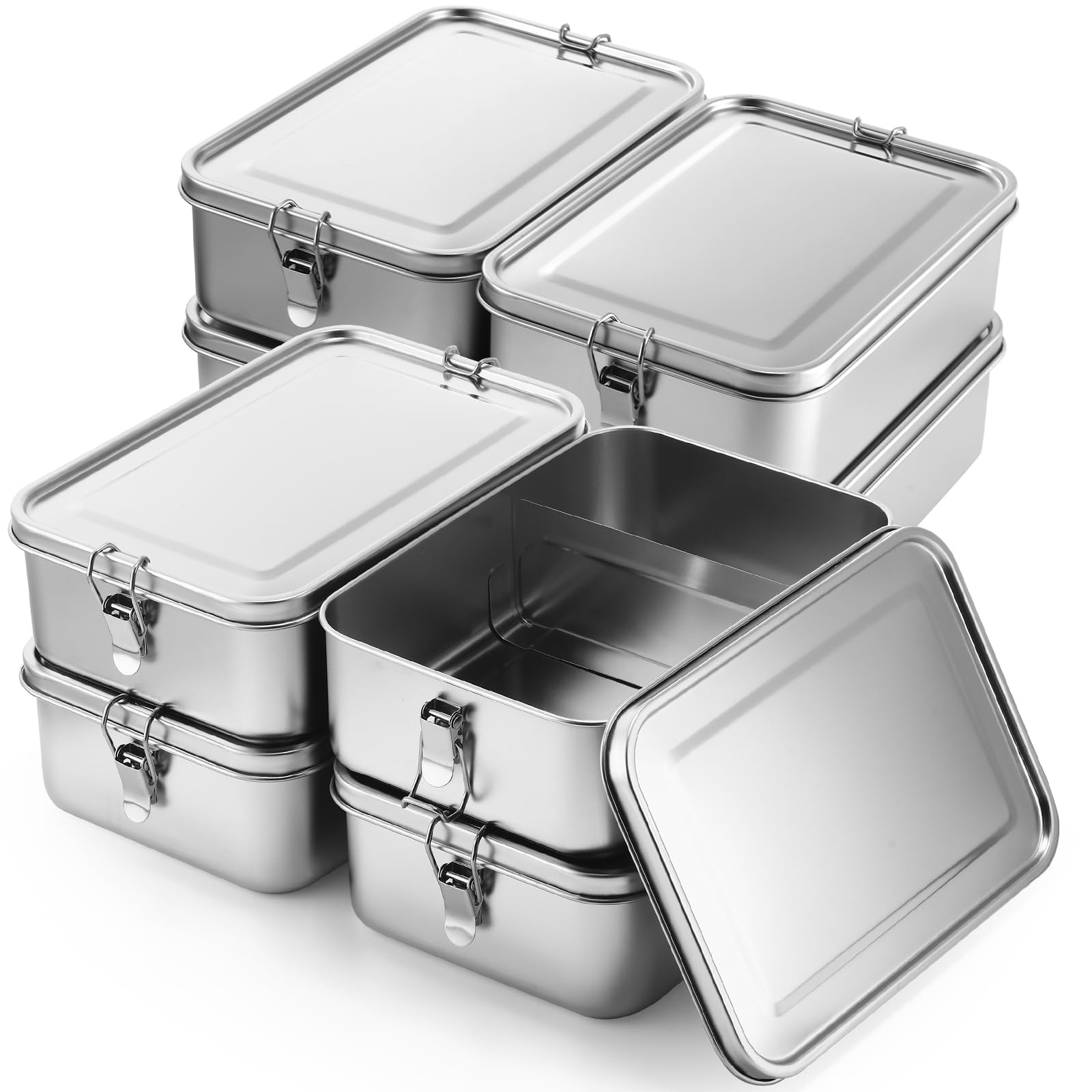 Photo 1 of (for parts/used) Umigy 8 Pcs Stainless Steel Food Containers Metal Bento Lunch Box Stainless Steel Food Storage Containers, Lockable Clips to Leak Proof, Reusable Dishwasher Snack Boxes for Work, Picnic (1400ml)