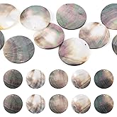 Beadthoven 10Pcs Natural Flat Round Shell Charms Flat Disc Coin Beads Freshwater Black Lip Shells Pendants Ocean Beach Dangle Beads for Jewelry Making Necklace Earrings Wind Chime DIY 1.4 inches