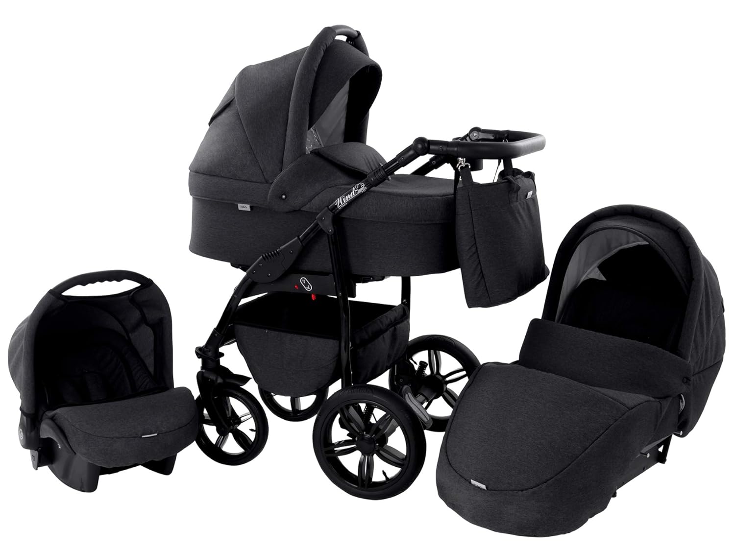 Kinderwagen Babywagen Kombikinderwagen Zeo Wind 3 in 1 Komplettset mit Zubehör 0-3 Jahre 0-15 kg Insektenschutz Einkaufstasche Regenschutz Getränkehalter Buggy Autositz (52)