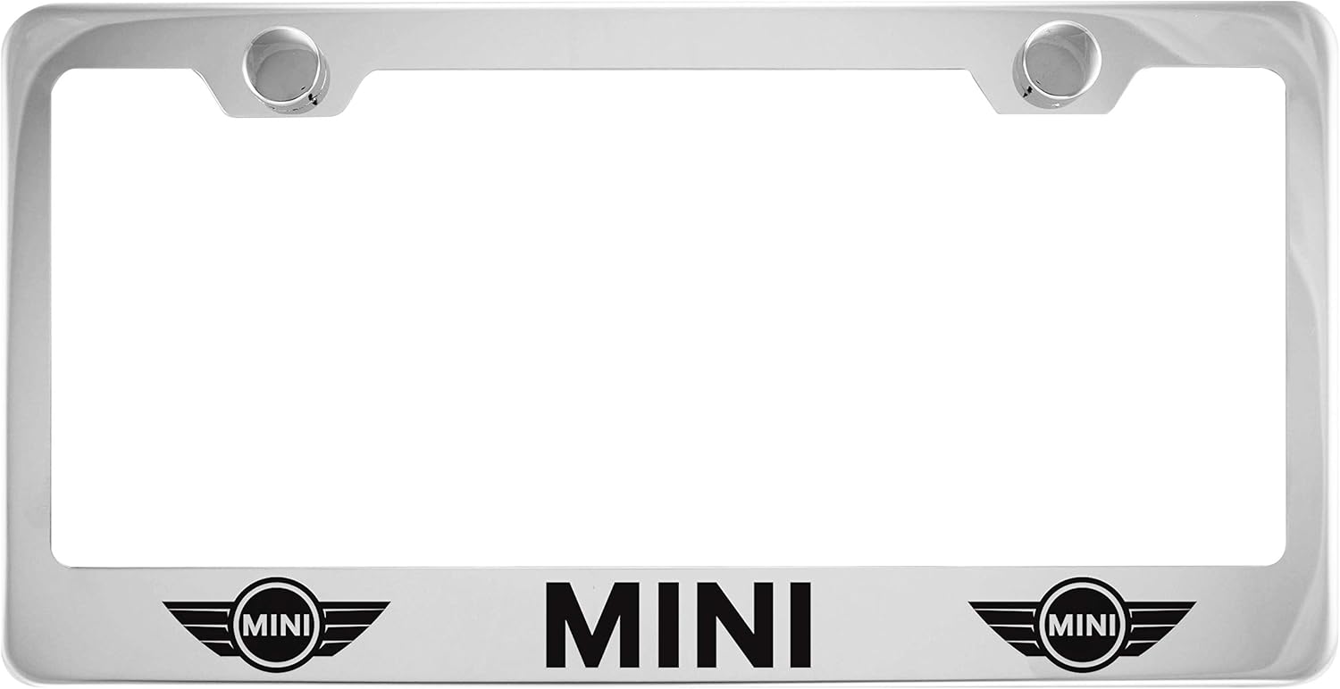 Mini Chrome License Plate Frame with Caps Automotive