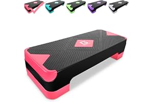 GYMMAGE Adjustable Workout Aerobic Stepper, Aerobic Exercise Step Platform with 2 Risers, Exercise Step Deck for Fitness, 26.5" Trainer Stepper with Non-Slip Surface Home Gym & Extra Risers Options
