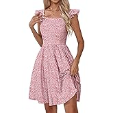 Naggoo Women's Summer Dresses Casual Square Neck Floral Sundress with Pockets A Line Flowy Beach Dress