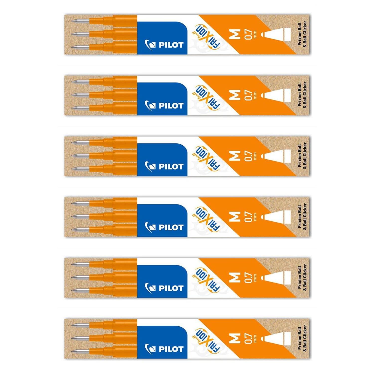 Pilot FriXion Ball Refills (BLS-FR7) Pack of 6 (18 Refills) Orange