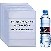 150 Labels 2"×8" Printable Glossy White Water Bottle Labels, Waterproof Vinyl Stickers Blank Wraparound Rectangle Sheet for Inkjet/Laser Printer