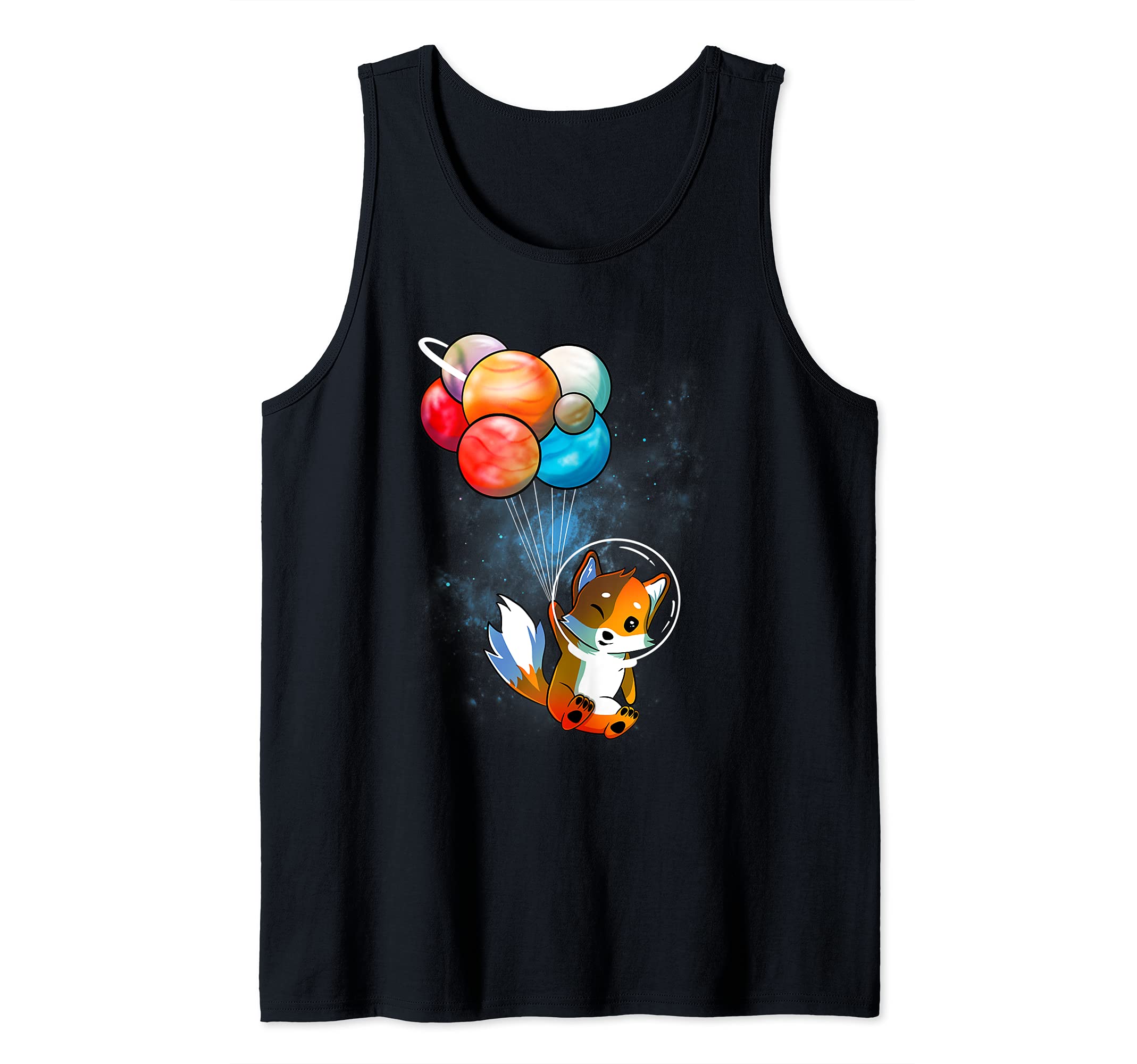 Funny Outer Space Fox Balloon Planets Space Travel Universe Tank Top