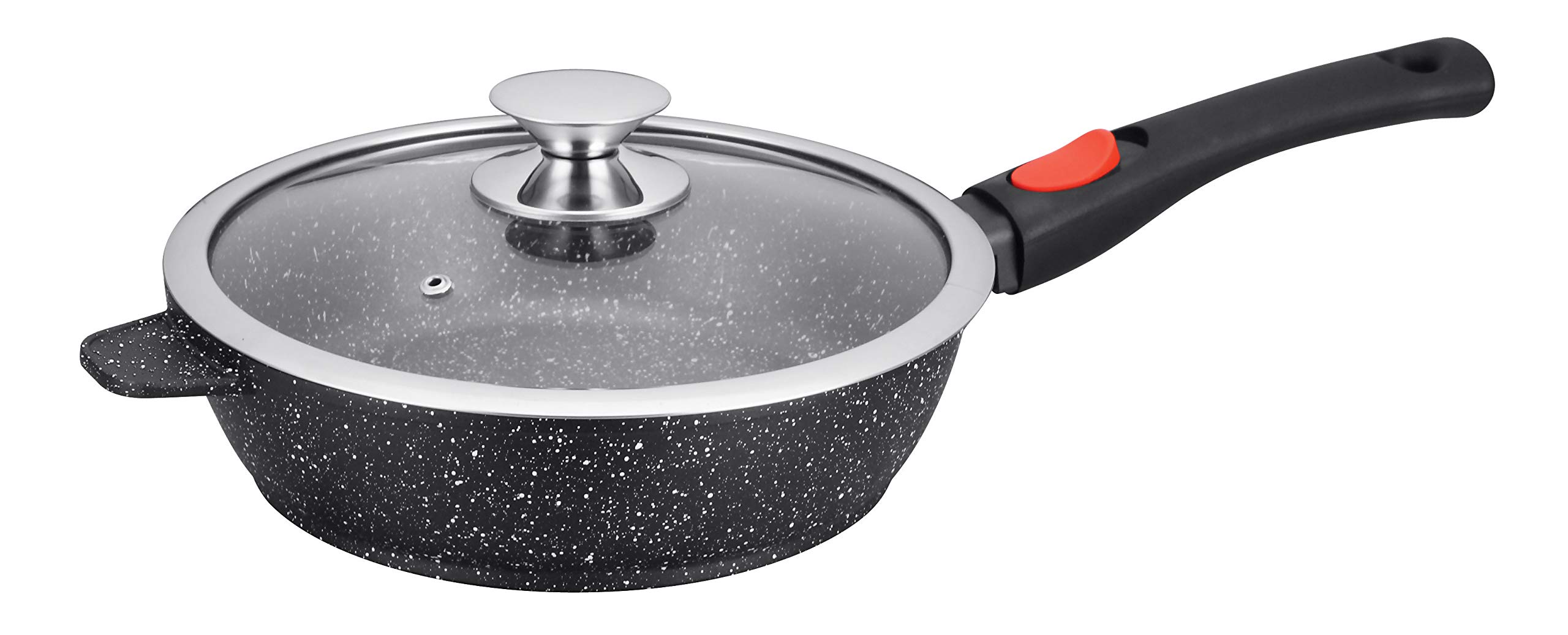 Kamberg 0008027 Frying Pan 28 cm with Removable Handle Cast Aluminium Stone Coating Glass Lid Suitable for All Heat Sources Including Induction PFOA