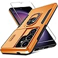 Janmitta Compatible with Samsung Galaxy S24 Ultra Case Built in Slide Camera Lens Cover+Screen Protector+Ring Holder,Heavy Duty Shockproof Full Body Phone Cover,2024 Orange